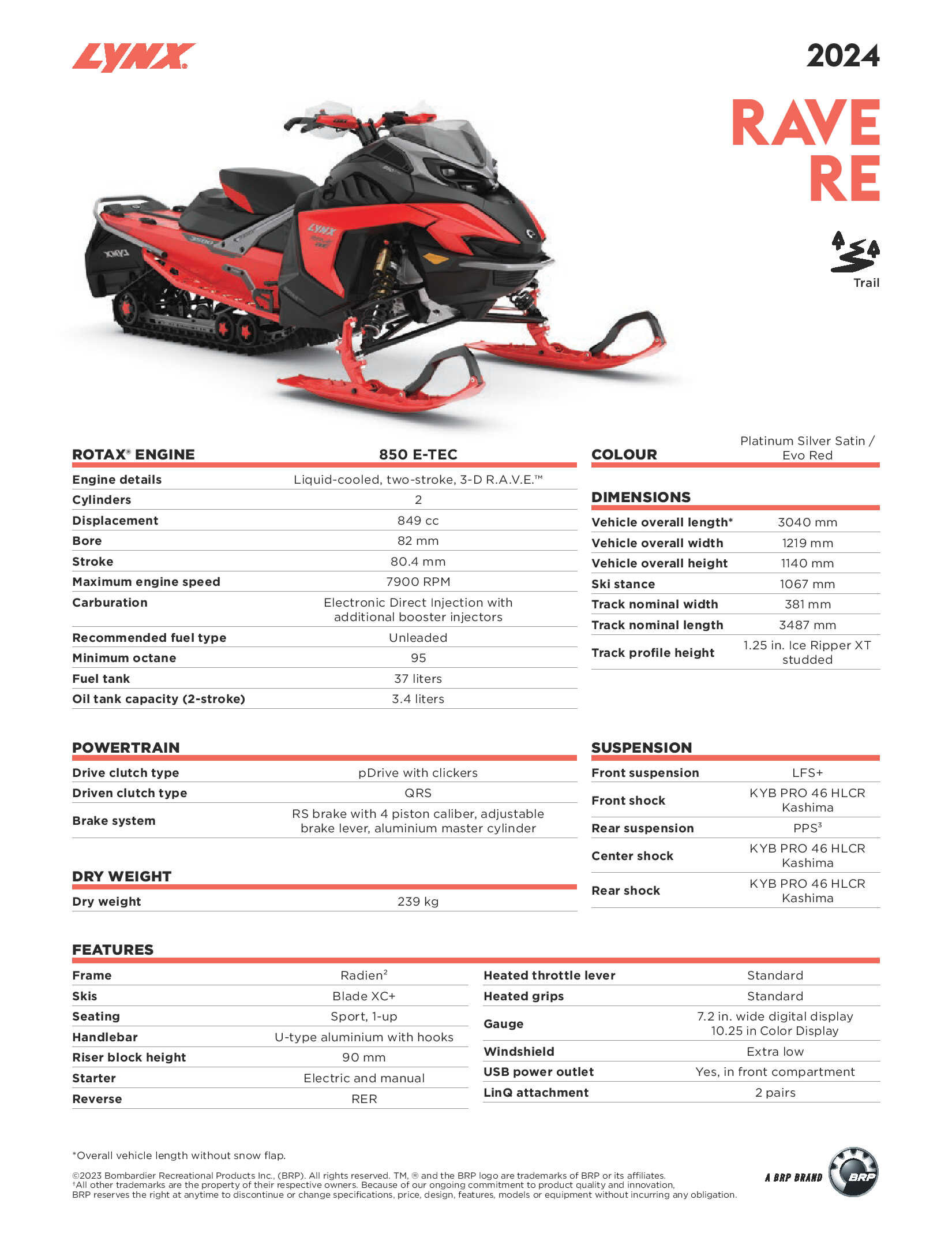 2024 Lynx Models Turple Bros Red Deer Alberta   2024 Lynx Rave RE Specs 