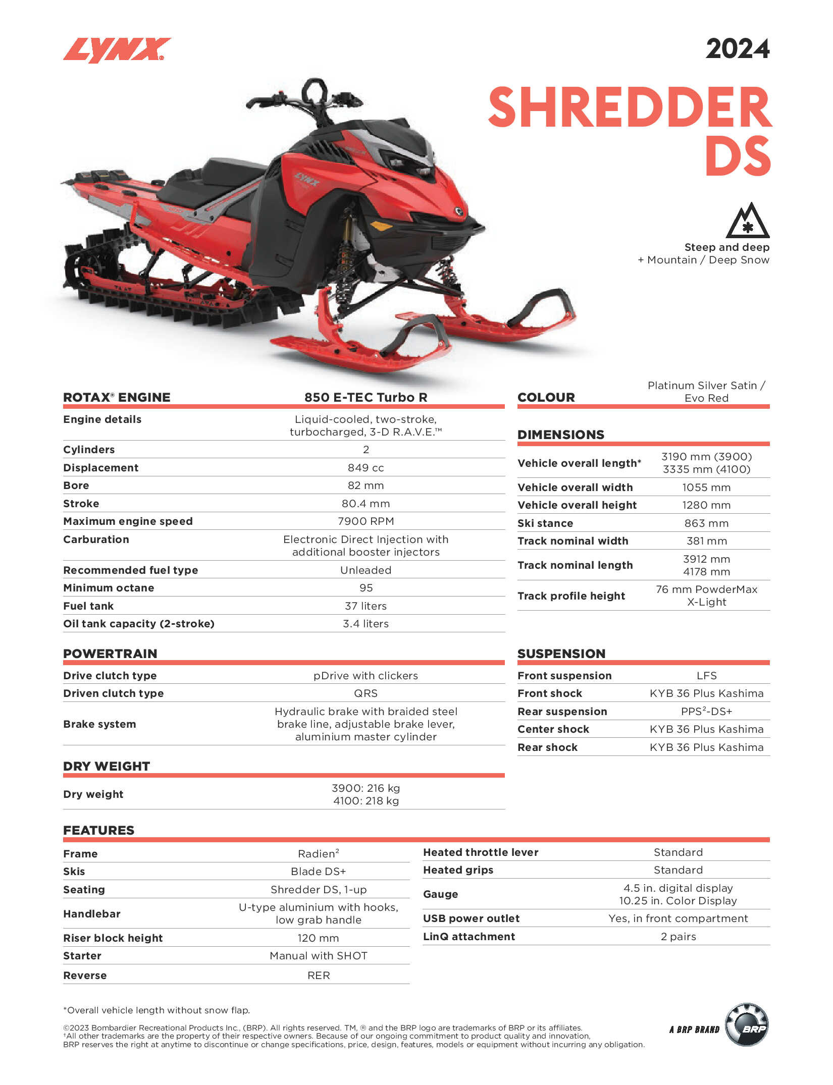 2024 Lynx Shredder DS specs