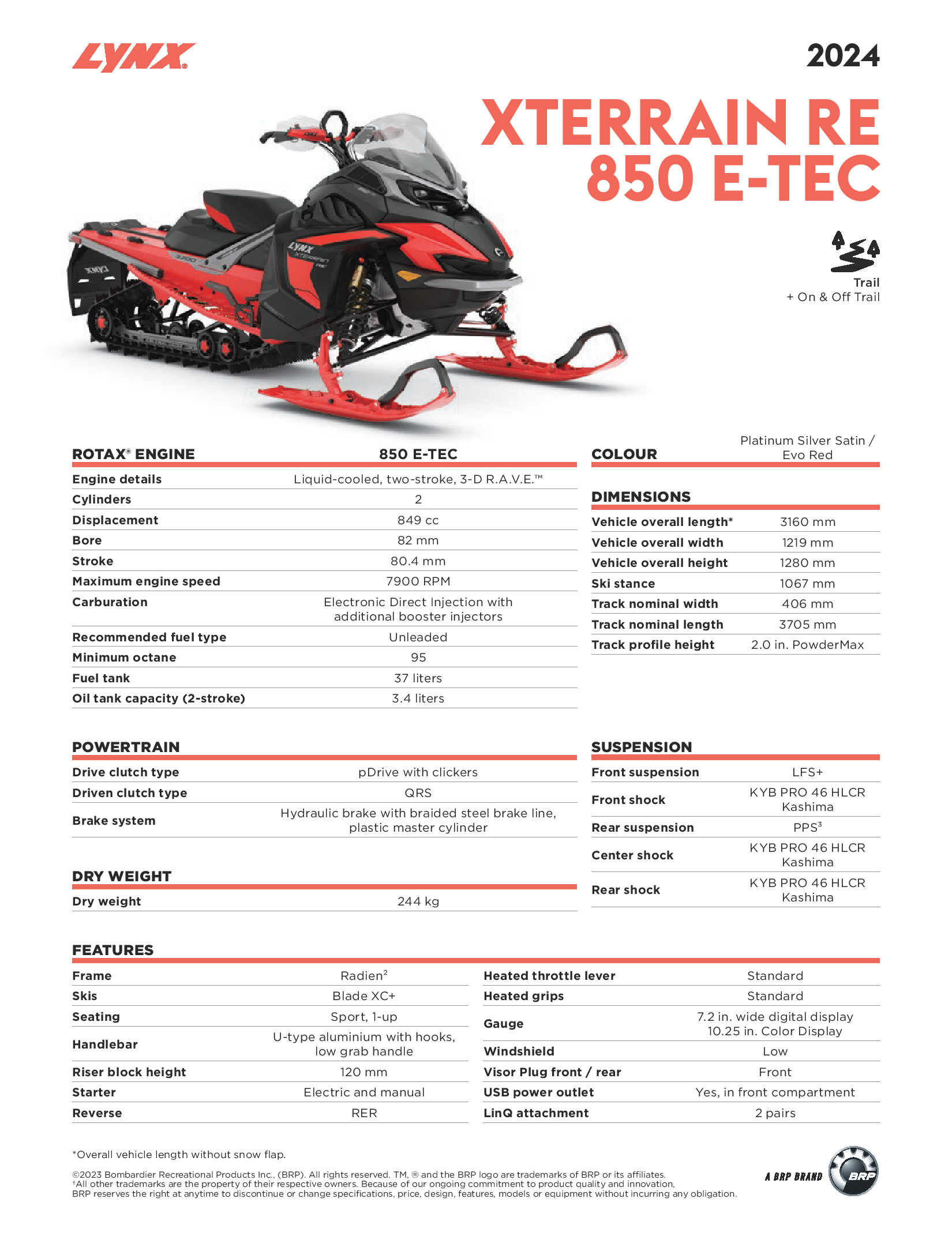 2024 Lynx Xterrain RE 85 0 E-Tec Specs