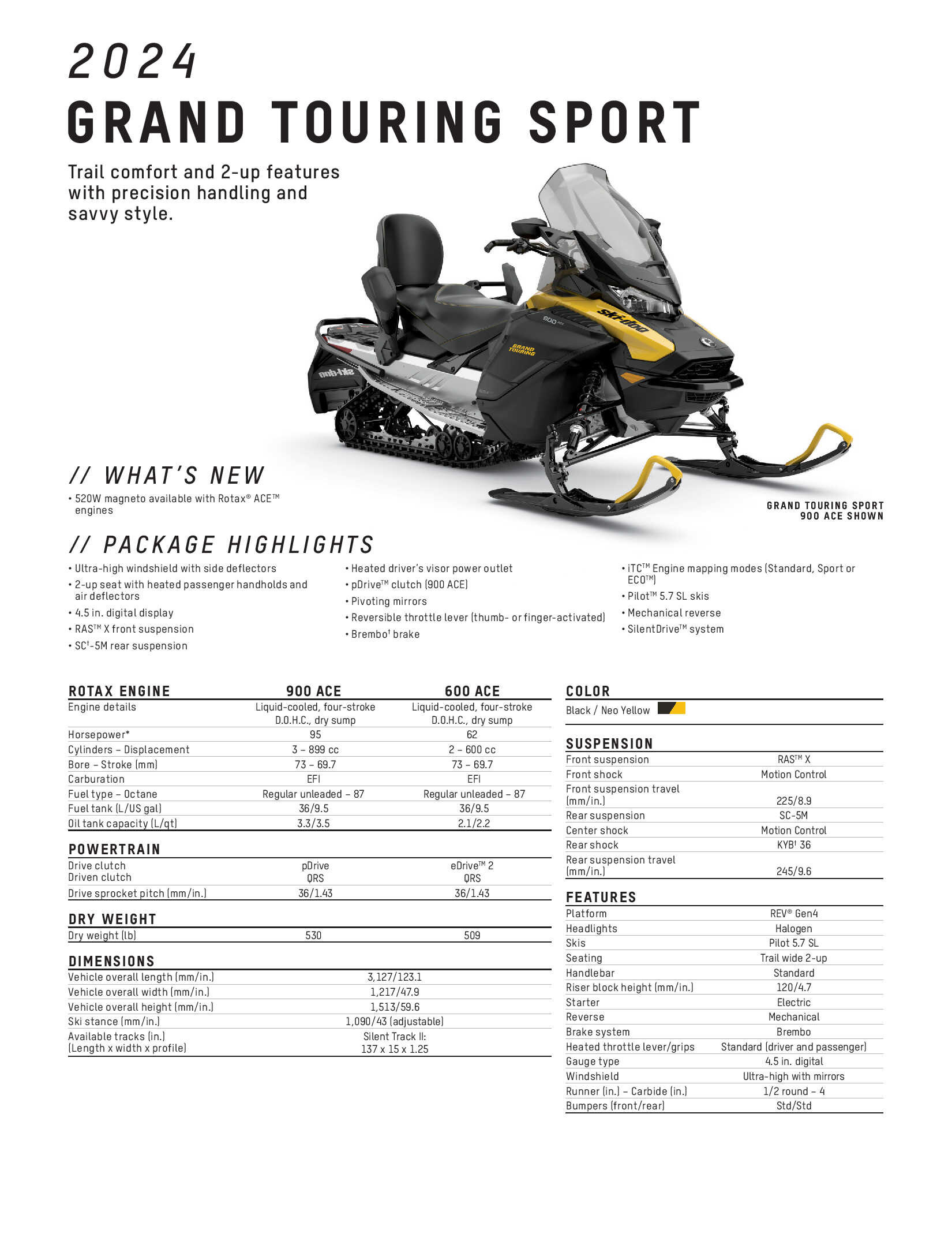 2024 Ski Doo Grand Touring Sport Specs