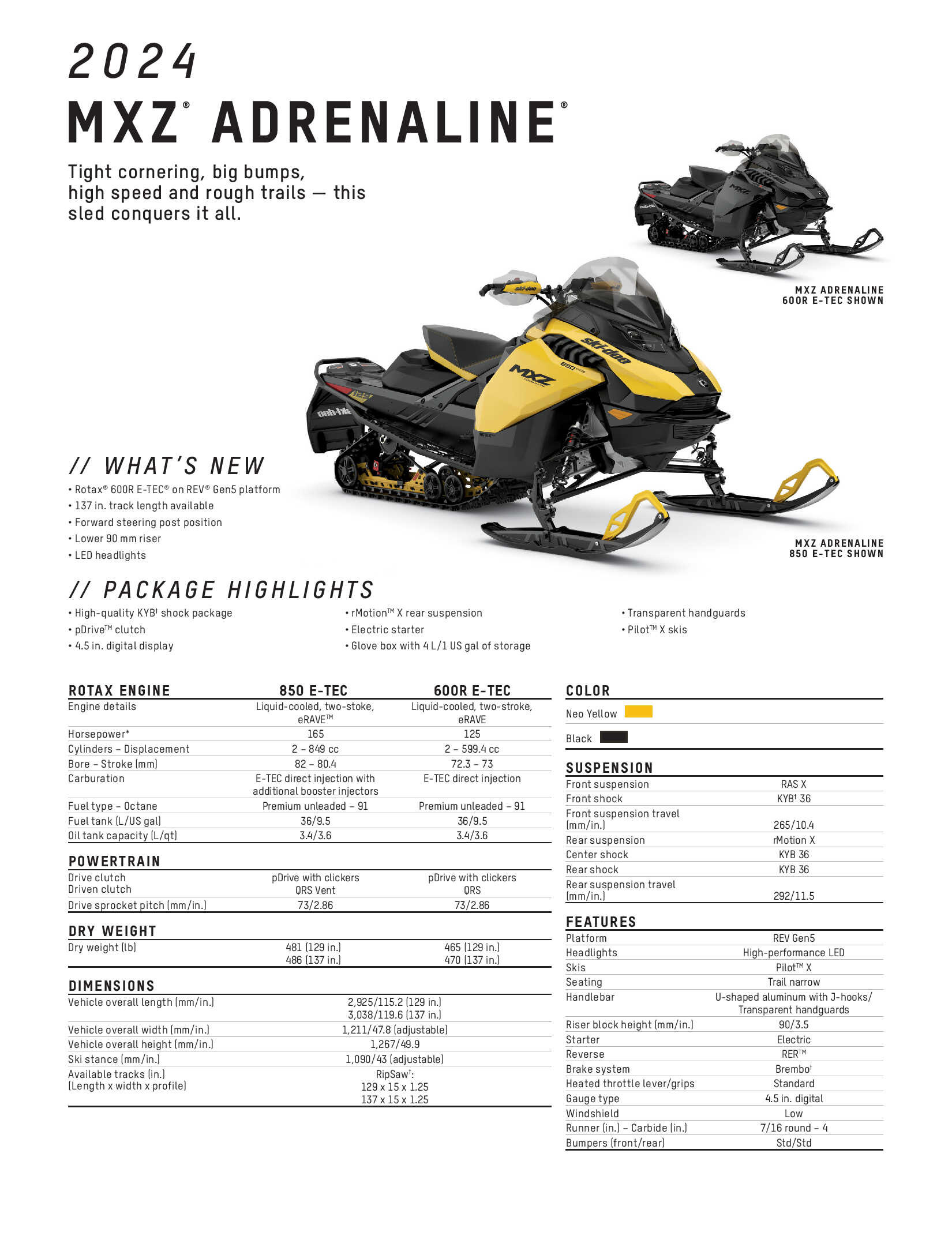 2024 Ski-Doo MXZ Adrenaline Specs