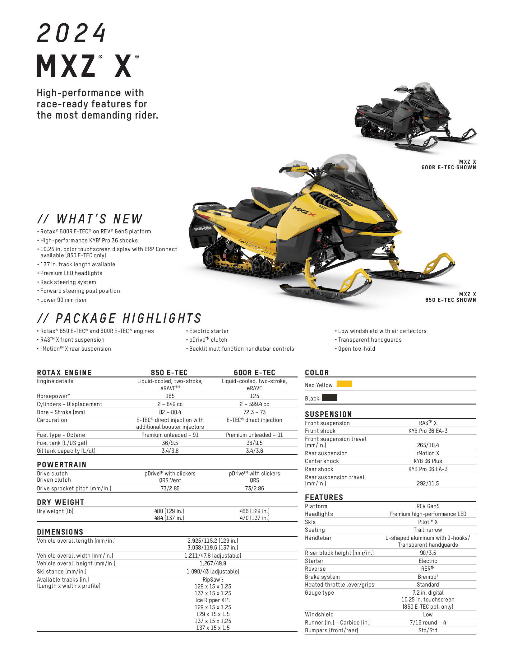 2024 Ski-Doo MXZ X Specs