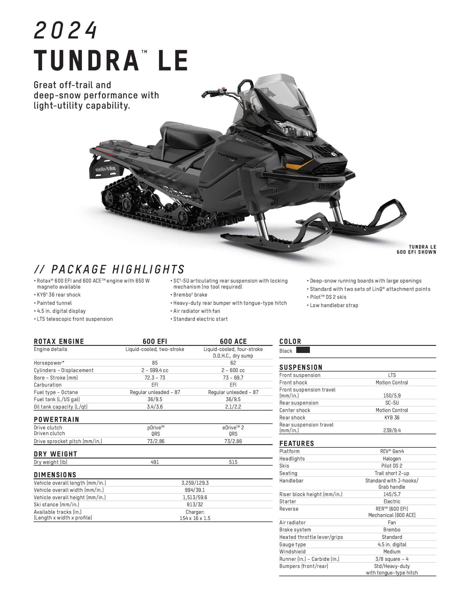 2024 Ski-Doo Tundra LE Specs