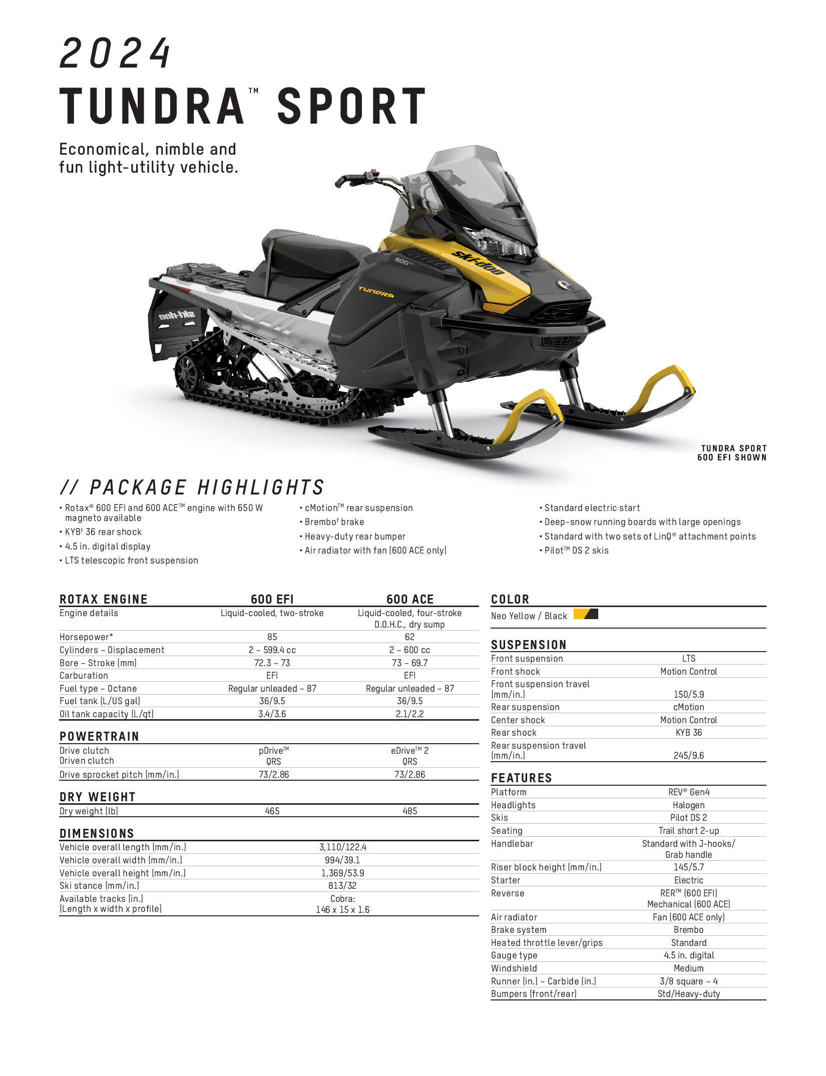 2024 Ski-Doo Tundra Sport Specs