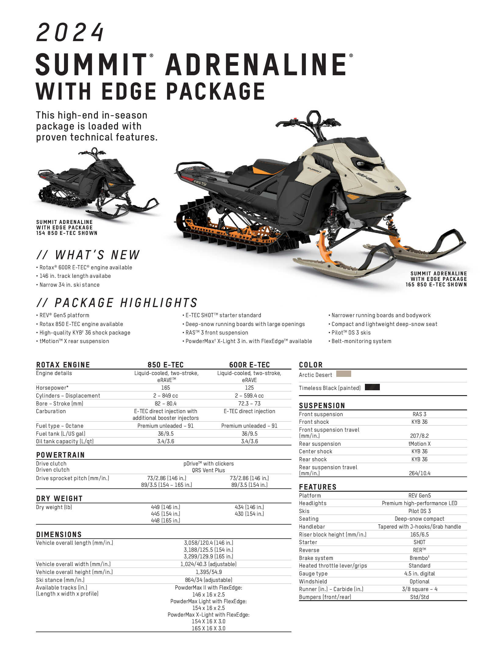 2024 Ski-Doo Summit Adrenaline Edge Specs