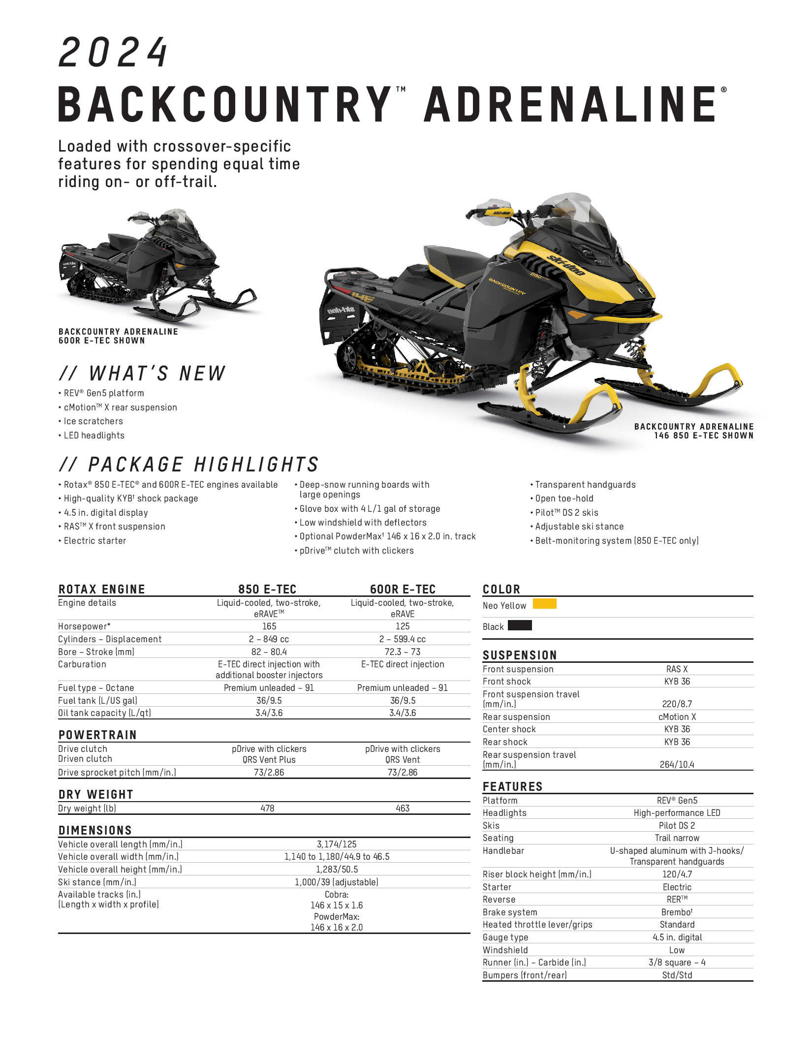 2024 Ski-Doo Backcountry Adrenaline Specs