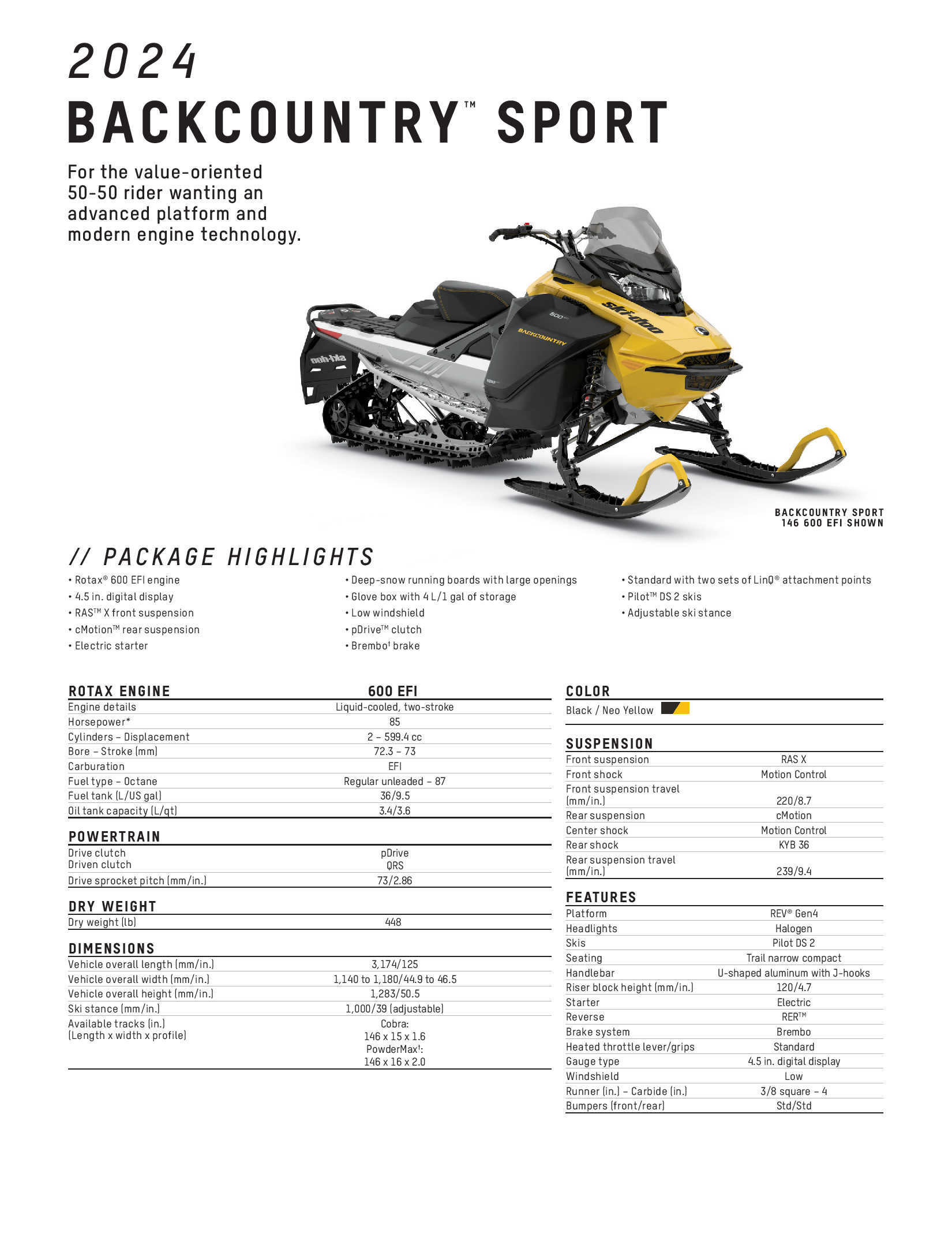 2024 Ski-Doo Backcountry Sport Specs