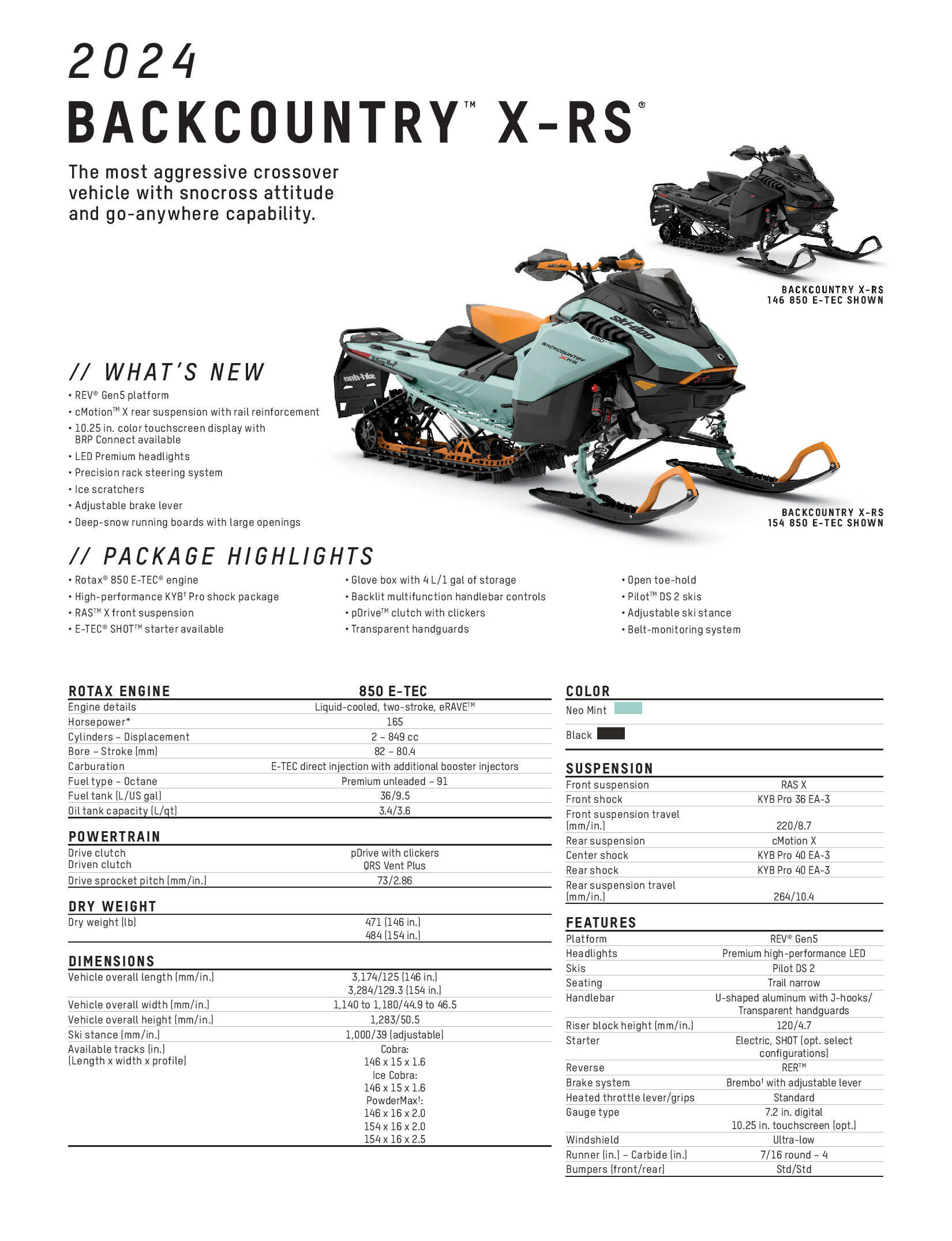 2024 Ski-Doo Backcountry X-RS Specs