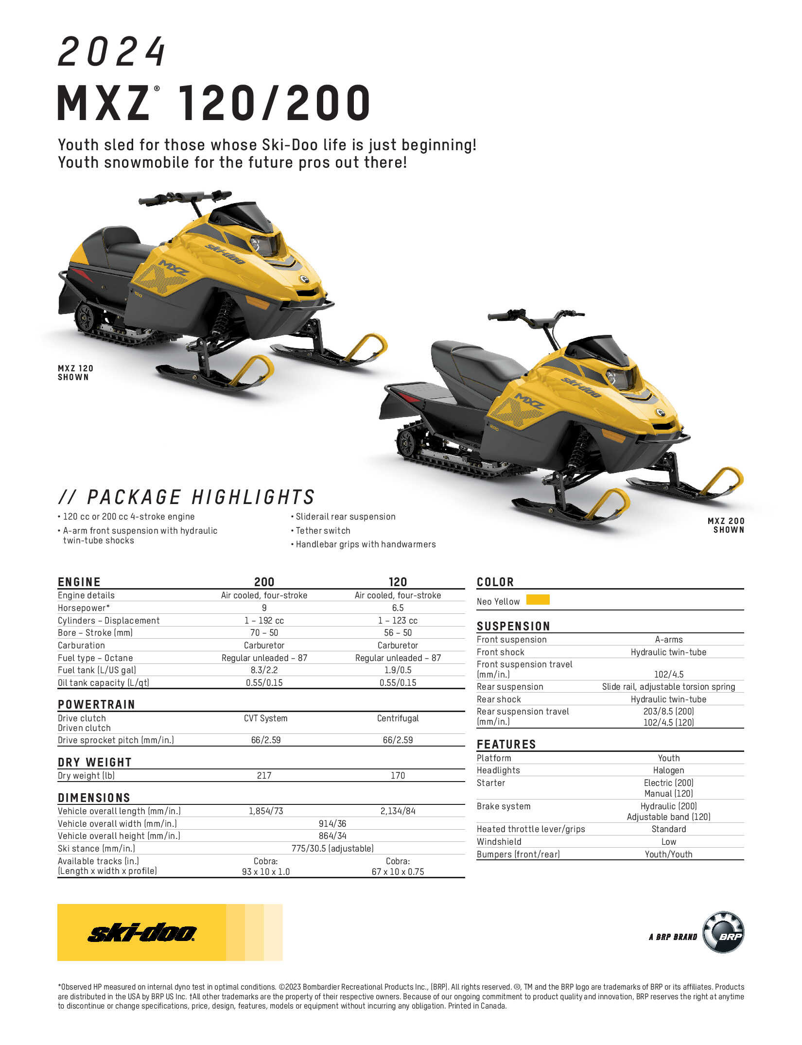 2024 Ski-Doo Kids Sled MXZ 120 200 Specs