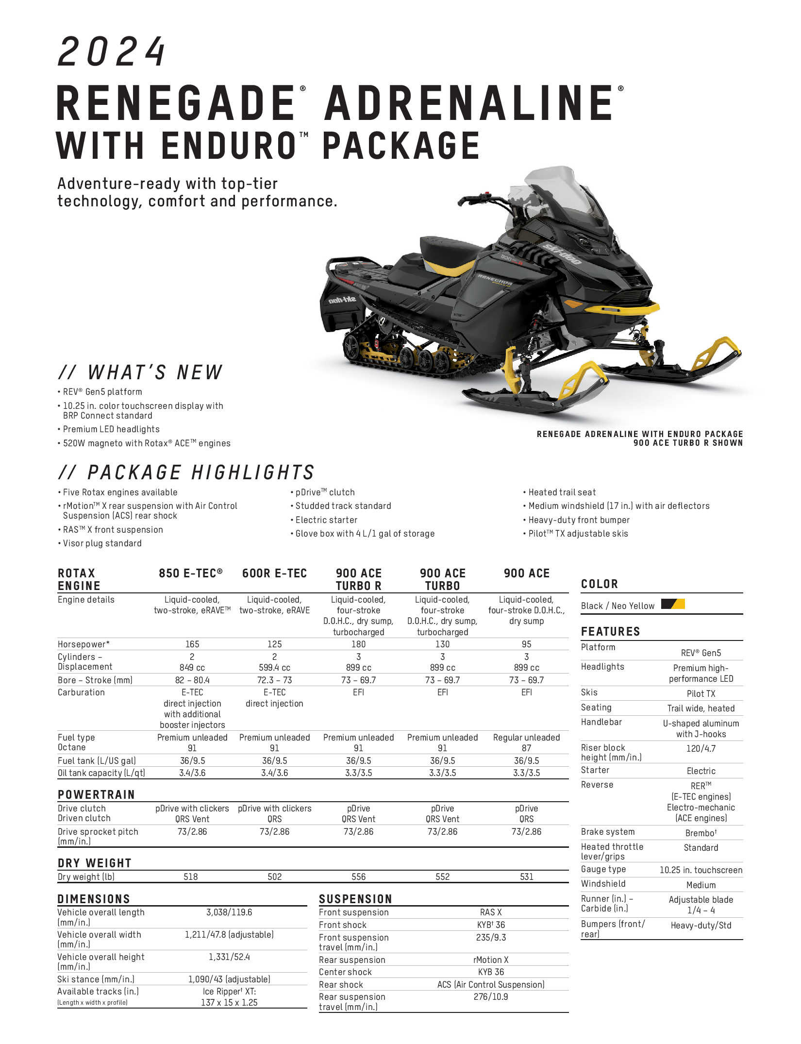 2024 Ski-Doo Renegade Enduro Specs