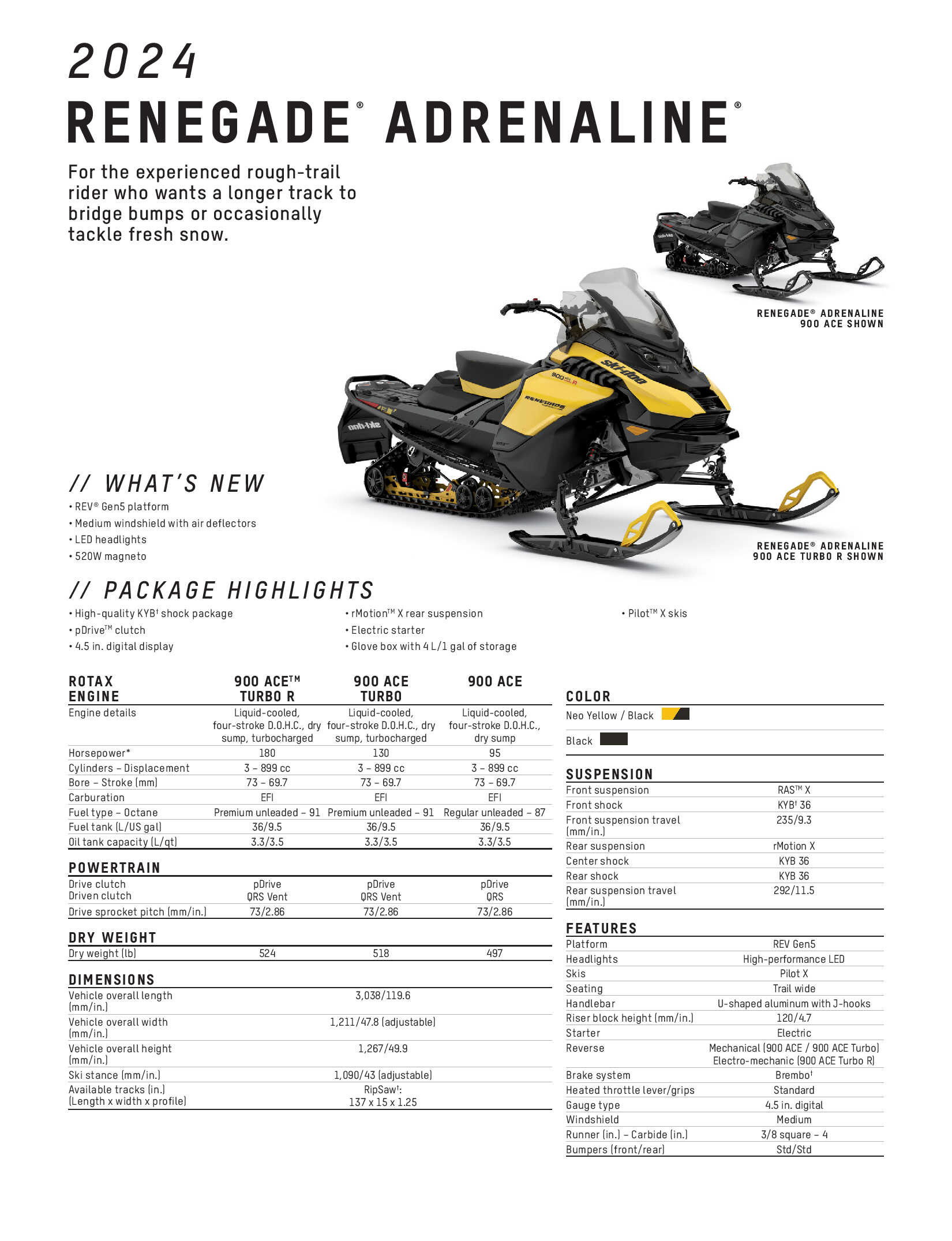 2024 Ski-Doo Renegade Adrenaline Specs