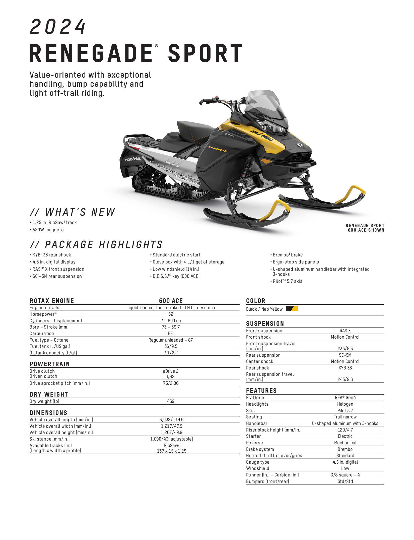 2024 Ski-Doo Renegade Sport Specs