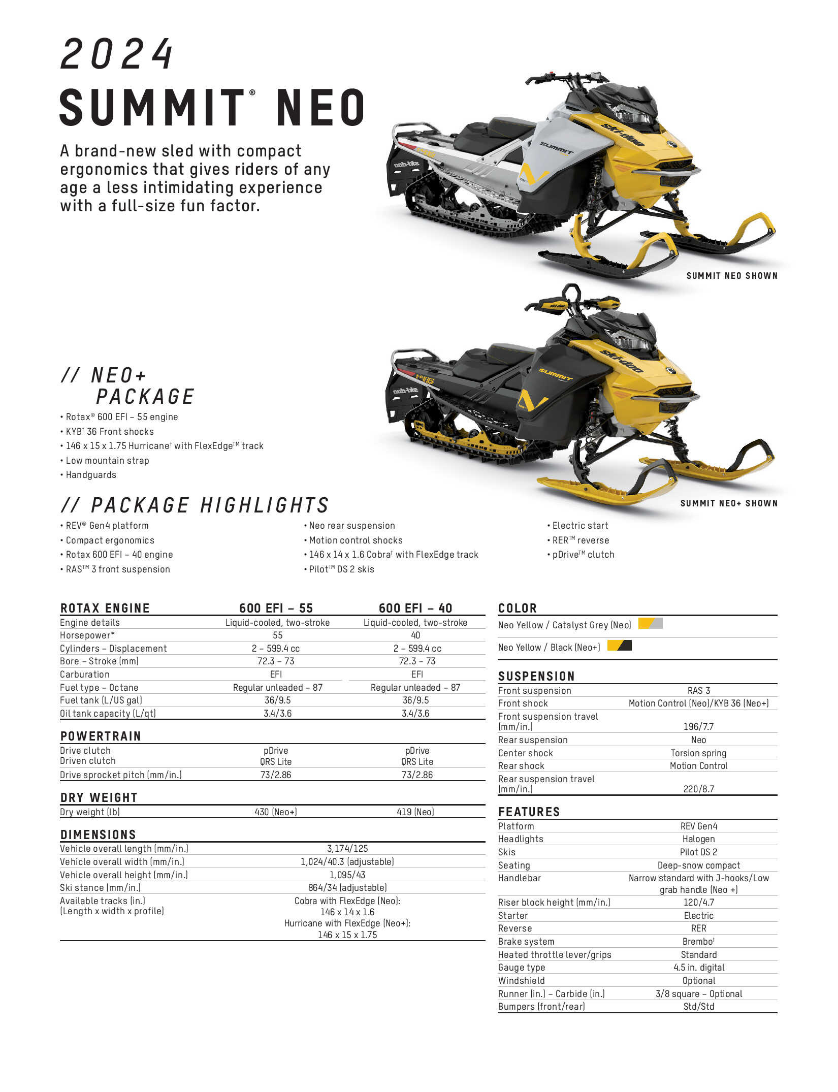 2024 Ski-Doo Summit Neo Specs