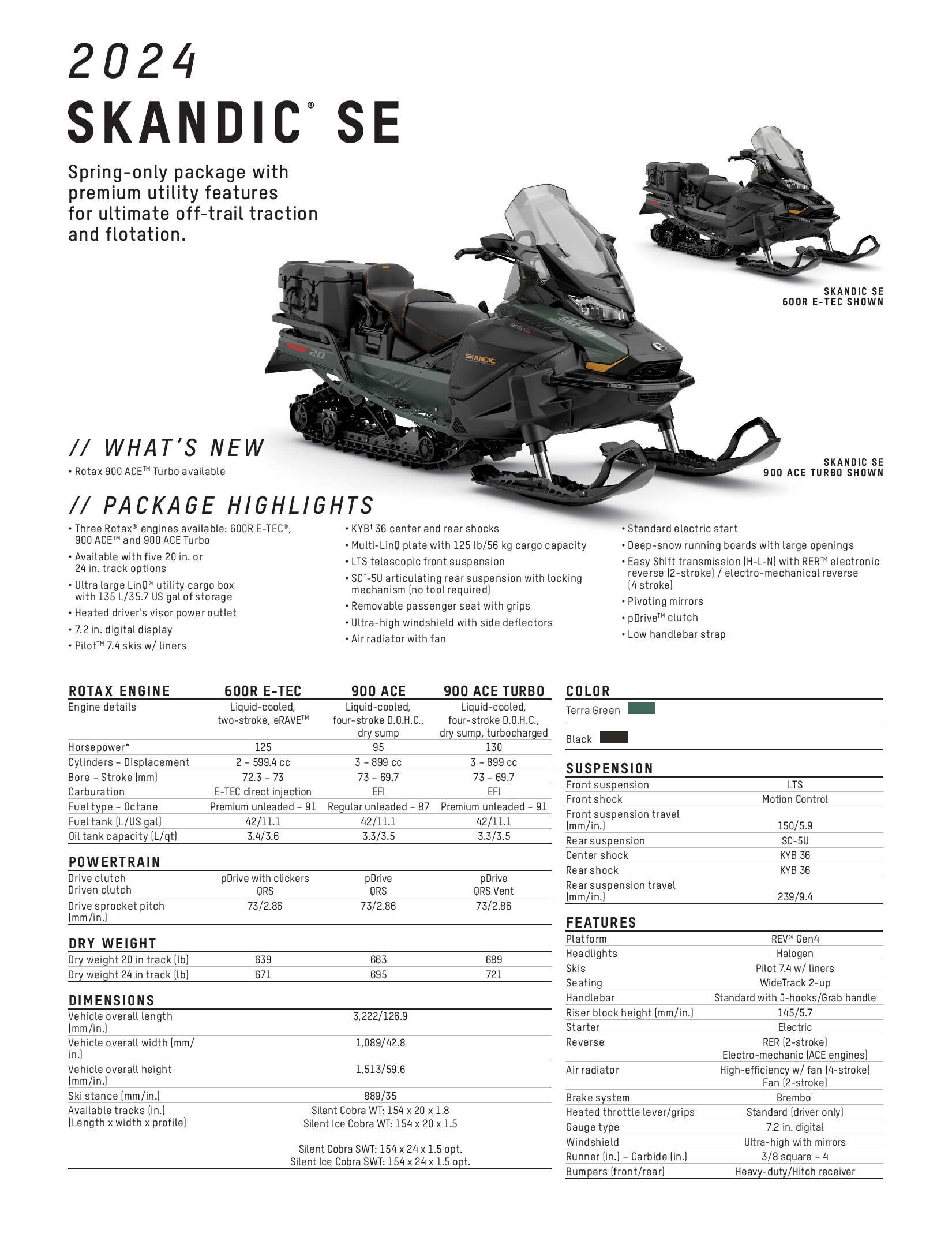 2024 Ski-Doo Skandic SE Specs