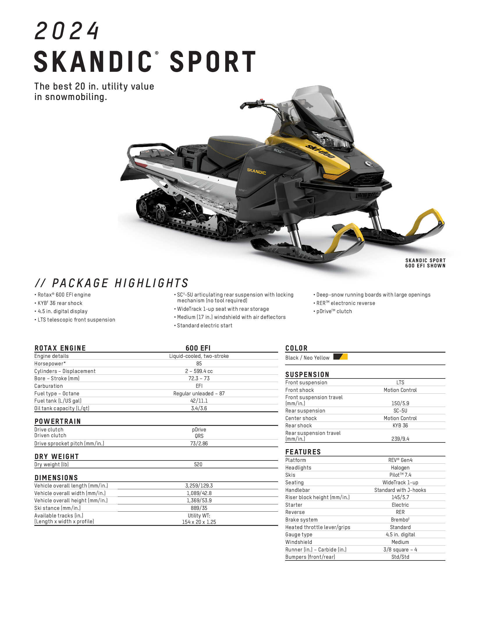 2024 Ski-Doo Skandic Sport Specs